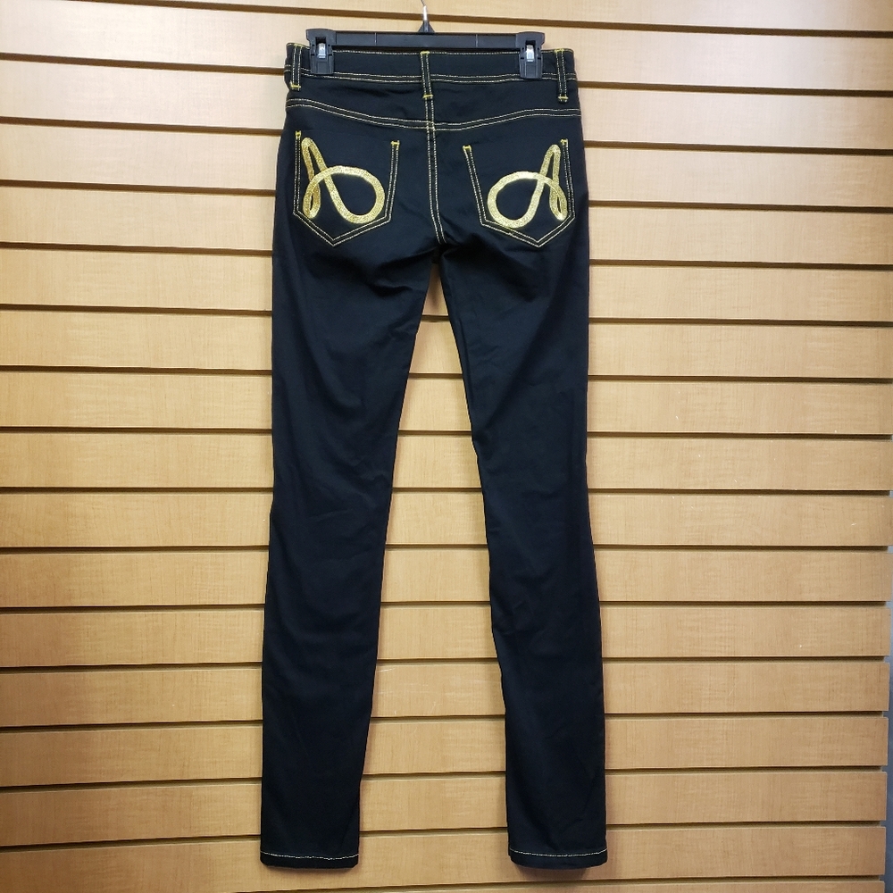 Akademiks Black Skinny Pants With Gold Stitching Size 27 Pockets